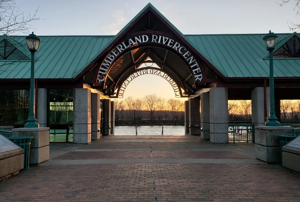 Cumberland Rivercenter in Clarksville Tennessee at sunset with the Cumberland River in the background