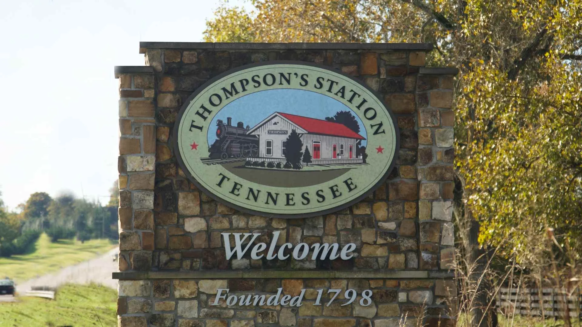 Thompsons Station Tennessee welcome sign Founded 1798
